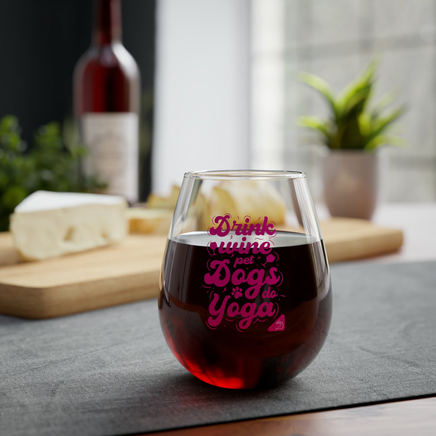 Drink Wine Pet Dogs and Do Yoga Stemless Wine Glass, 11.75oz