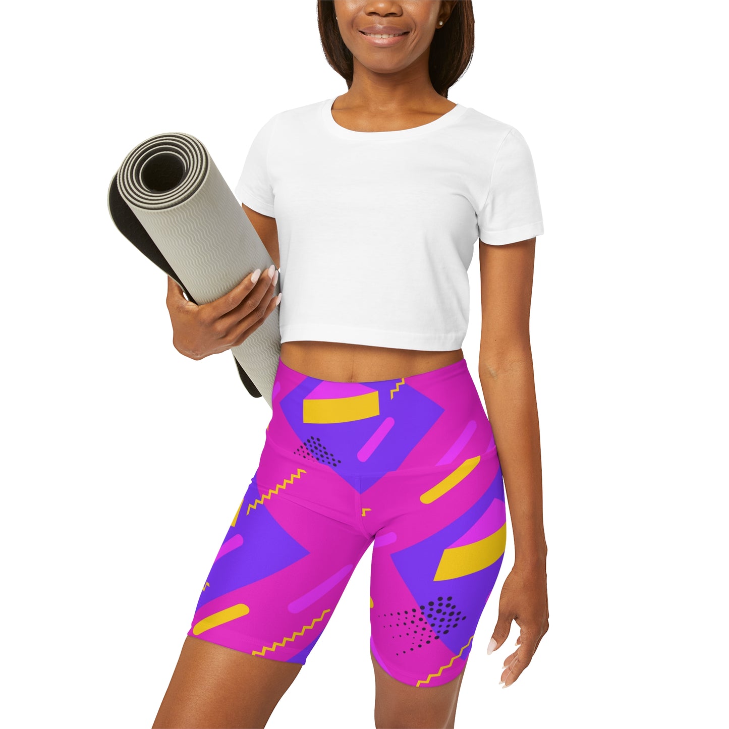 Retro Pink High Waisted Yoga Shorts