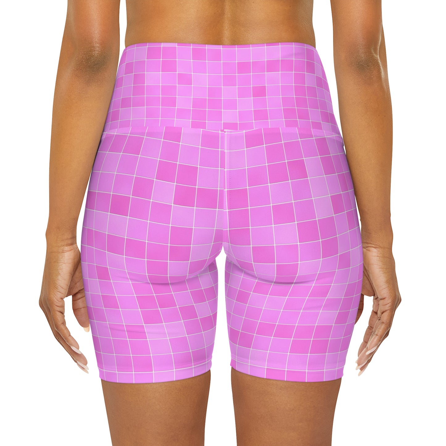 Retro Pink Tile High Waisted Yoga Shorts
