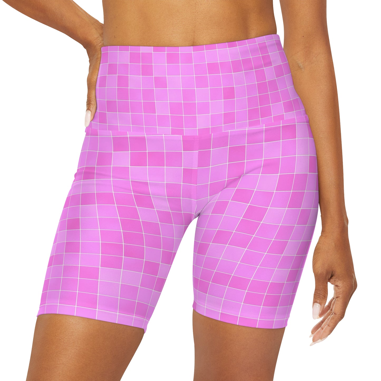 Retro Pink Tile High Waisted Yoga Shorts