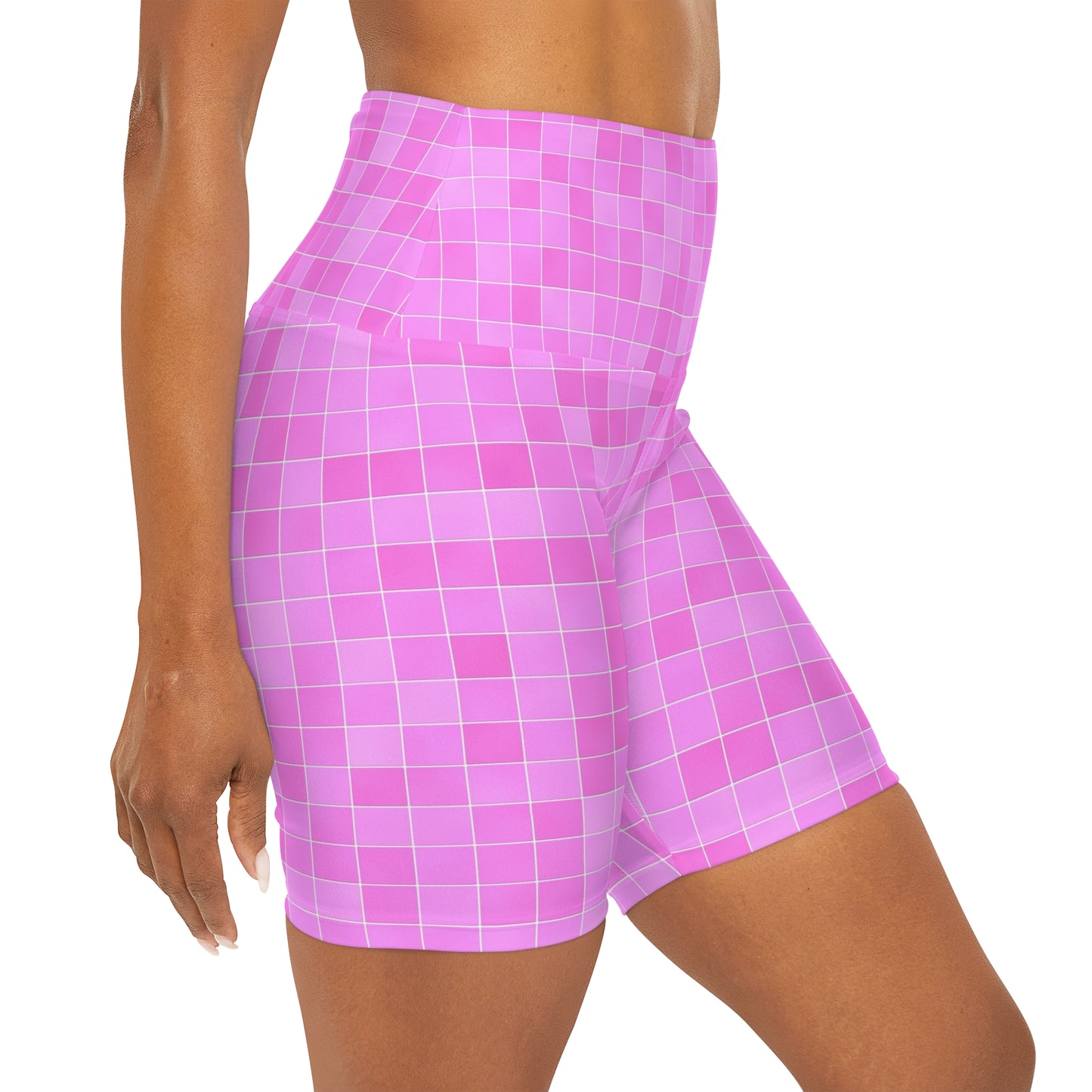Retro Pink Tile High Waisted Yoga Shorts