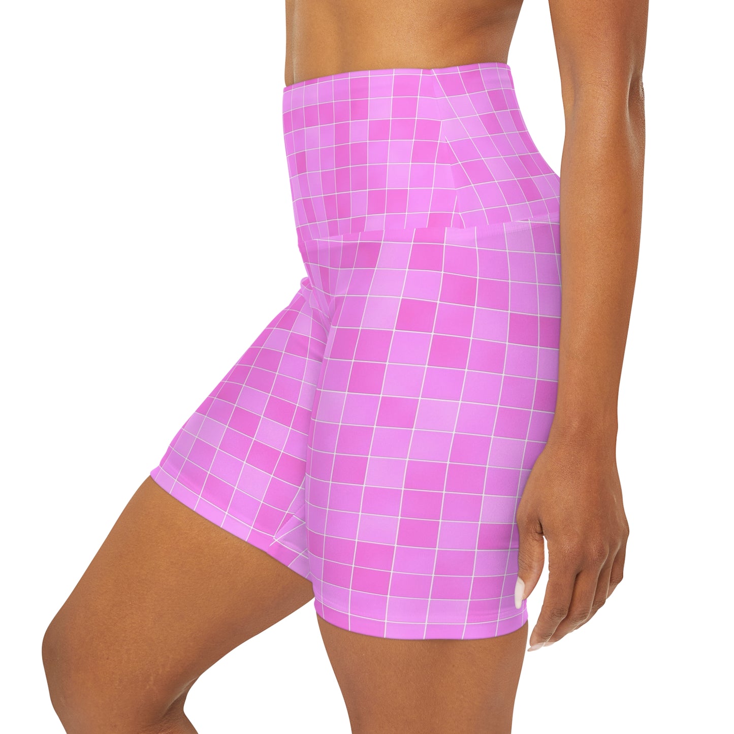 Retro Pink Tile High Waisted Yoga Shorts